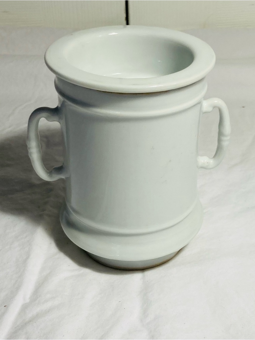 Vintage porcelain coffee/tea drip strainer with large two handle mug/cup